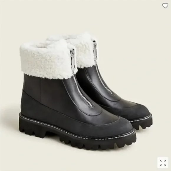Jcrew Gwen Lug Sole Front Zip Boots with Sherpa Lining - Picture 1 of 3